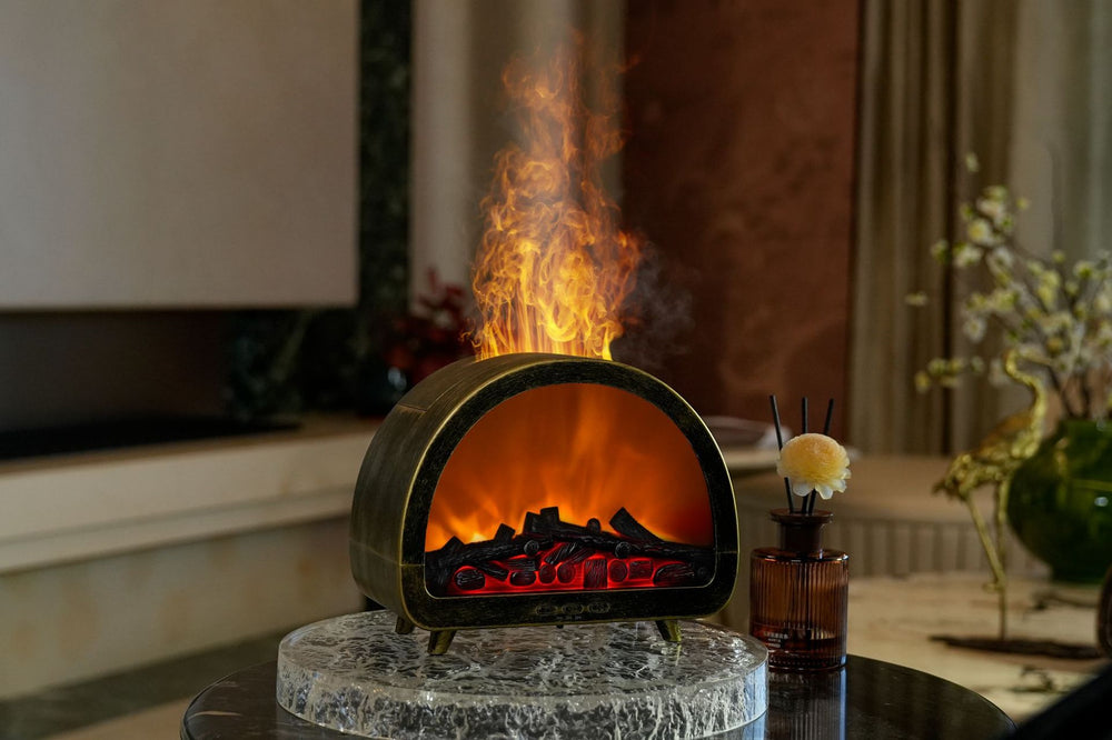 European and american retro copper fireplace aroma diffuser - cross-border bestseller, desktop fragrance machine, home use carousel colorful flame humidifier