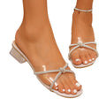 Summernew arrival cross-border plus size transparent crystal thick heel sandals women's easiest for matchfashion fairy style one-line slippers for women