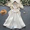 Celebrity style lace doll collar red a-line dress female summer pure lust style high waist waist elegant long skirt work clothing
