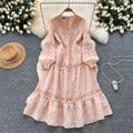 French court style floral lantern sleeve dress - women's spring hollow-out crochet v-neck design, elegant and luxurious maxi dress