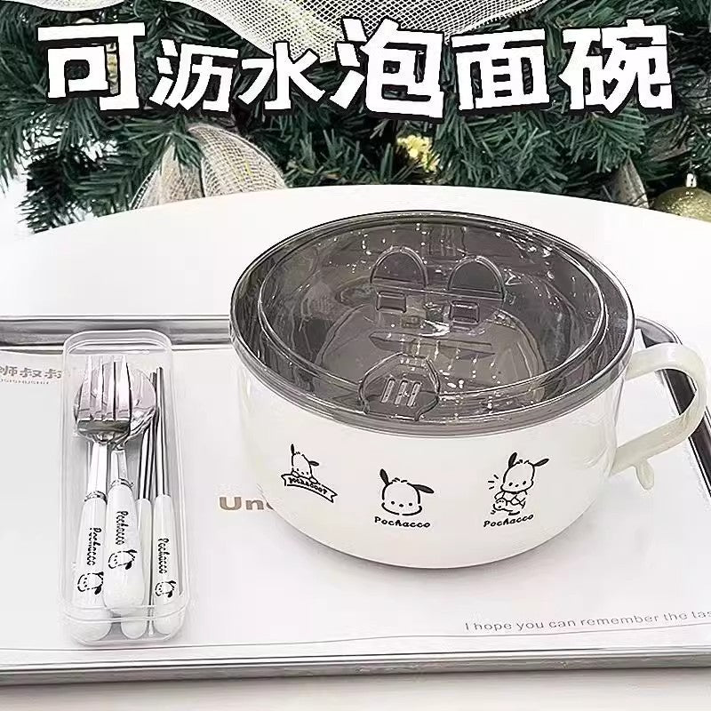 Stainless steel instant noodle bowl with cover bowl, student instant noodle bowl for dormitory, instant noodle artifact canteen, bowl and chopsticks set