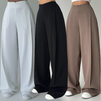 S391659 cross-border fashionhigh waist pleated wide-leg suit pants women's zipper drapedstraight-legpants floor-length trousers