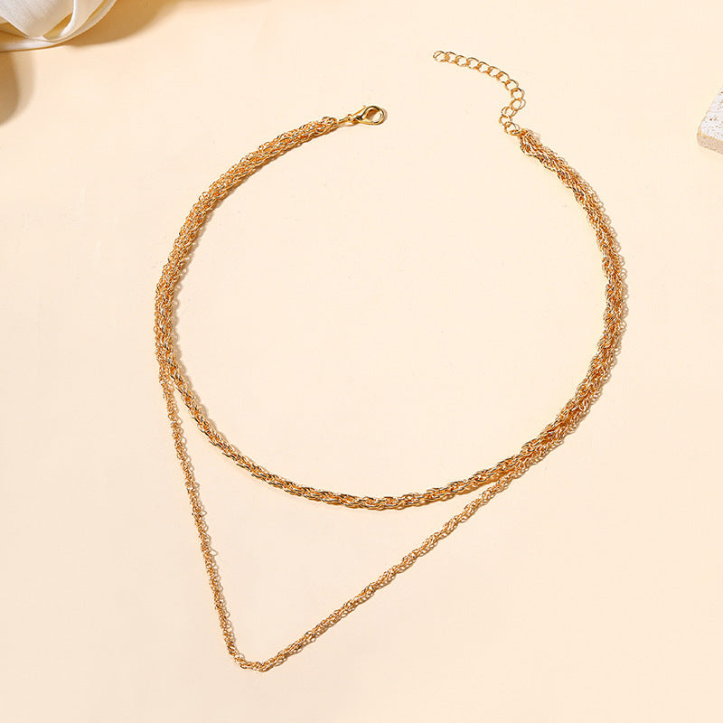 Wholesale braided chain necklace - european & american style, minimalist alloy, unisex, niche, cool & edgy, double layered, choker necklace