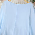 Women's elegant long-sleeve vacation dress with rhinestone bow detail, loose fit, flowy light blue chiffon shawl-style maxi dress