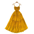 French tea break retro suspender dress women's vacation style waist slimming look pleated design draped large swing long skirt