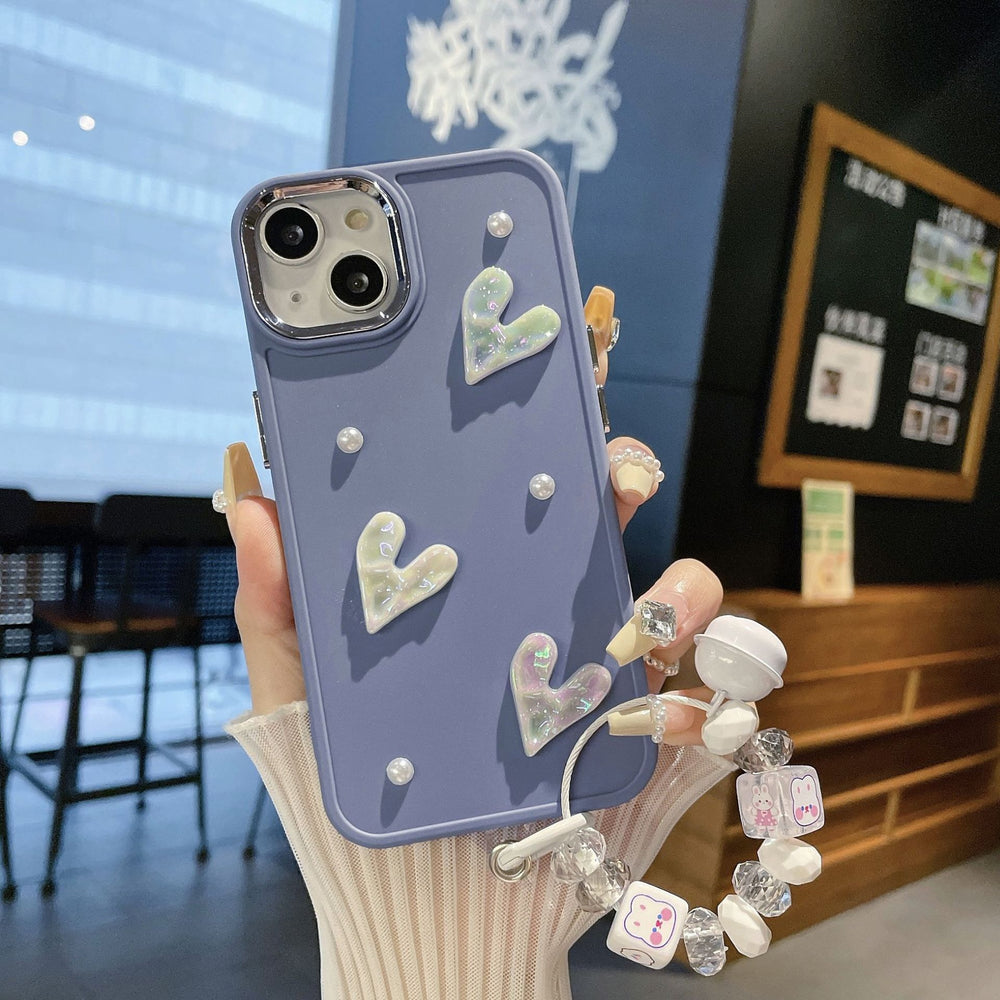 Suitable for apple 16pro metal photo frame pearl heart mobile phone case iphone7p/xr pure color protective cover