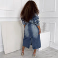 European and american style women's denim jacket -  cross-border fashion - autumn/winter streetwear - cross embroidery long trench coat