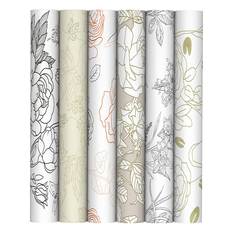 Cross-border sketch flower wallpaper thickened waterproof PVC wallpaper self-adhesive background wall decoration personalized wall sticker cloth with glue