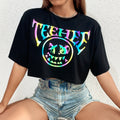 Pre-sale 53127#  cross-border women's fashion european and american ins fashion round neck printed short-sleeved t-shirt