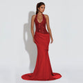 C7642 cross-border   fashion women's elegant sexy halter backless evening dress