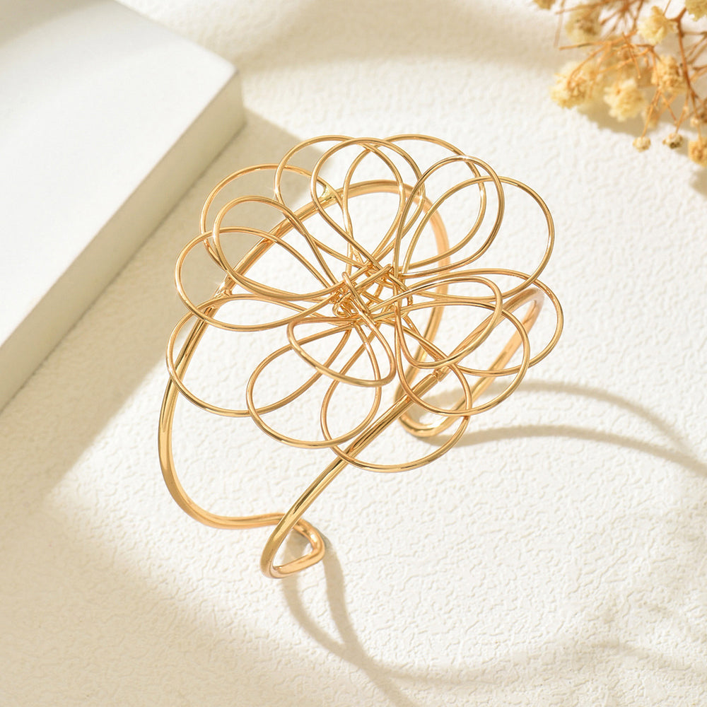Multi-layered flower ring earrings wholesale cross-border niche design wrapped accessories irregular lines hollow bracelet for women