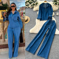Light mature style classyretro lapel long sleeves denimtops women's  autumn wear high waistcasualloose pantsstraight-leg pants