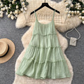 Dopamine yellow ruffle trim cami dress - women's summer korean style cake dress - vacation look, slimming, petite friendly