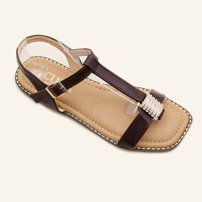 Wholesale spot fashion rhinestone buckle with sandals flat comfortable shoes non-slip wear-resistant sandals