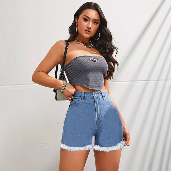 Cross-border  independent station  European and American women wash underwater bicycle lace denim shorts