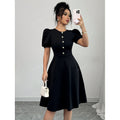 code new arrival  women's casualcasual black puff sleeve a-line skirt