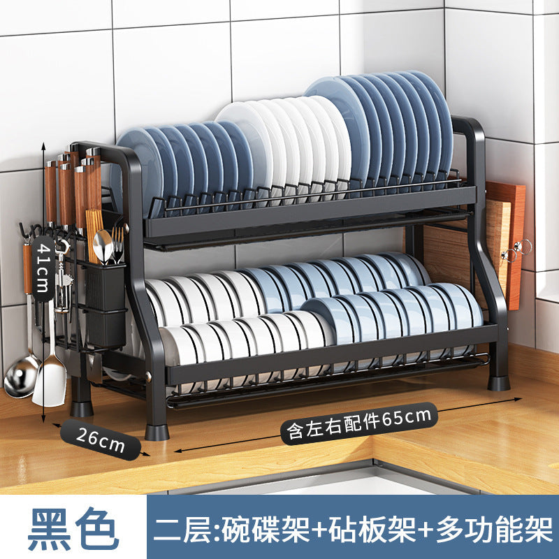 Storage Kitchen Dish Rack Household Dishware Dish Bowl Integrated Storage Rack Countertop Multifunctional Stainless Steel Drain Rack