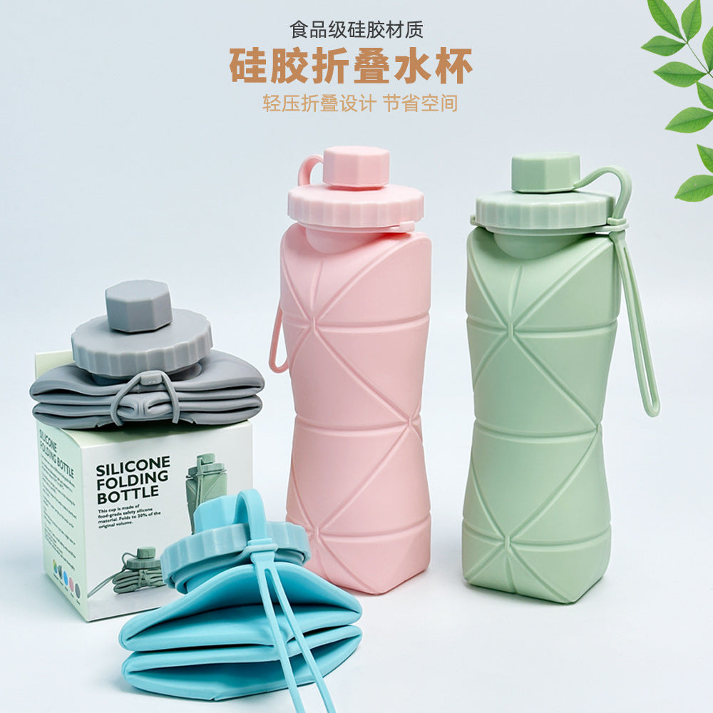 Folding water cup Outdoor travel sports silicone folding water cup Portable high temperature resistant food grade anti-drop retractable water cup