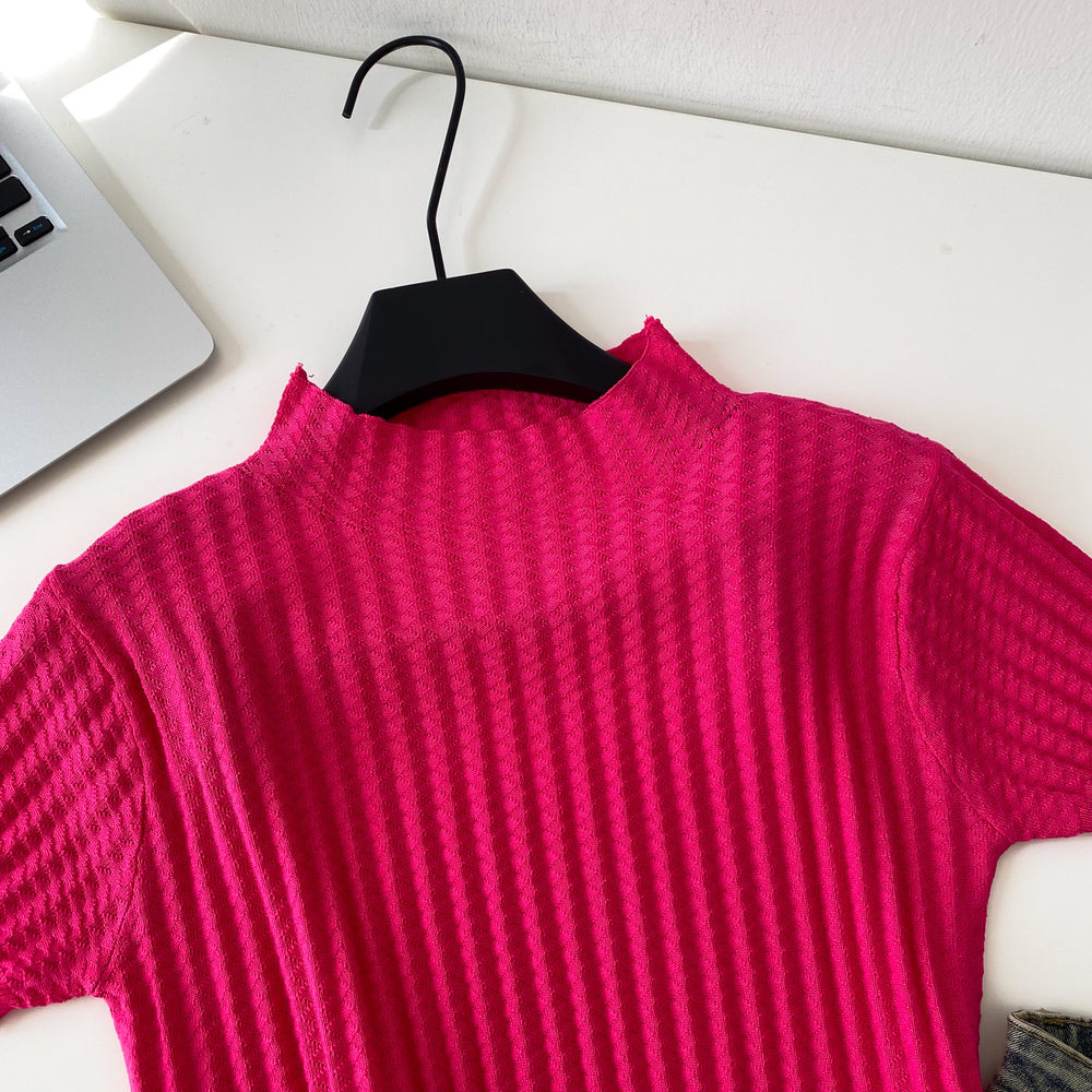 Retrowork clothing style half turtleneck knitting short-sleeved cardigan women's summer age-reducing silmslimming lookeasiest for matchsweatertops