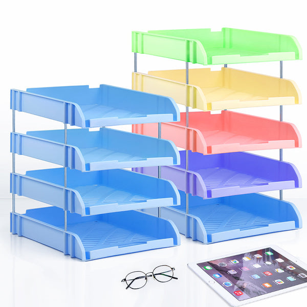 Multi-layer file frame on the table Multifunctional rack Hollow file plate Bill data sorting Storage basket Morandi