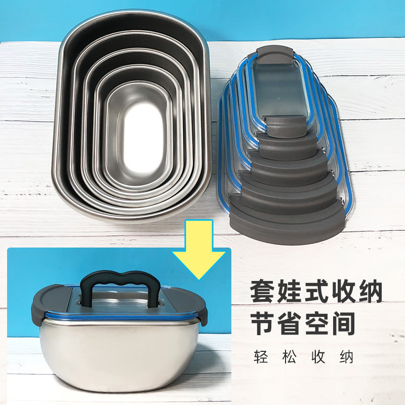 304 stainless steel airtight kimchi container - oval kitchen refrigerator organizer, food storage box, lunch box