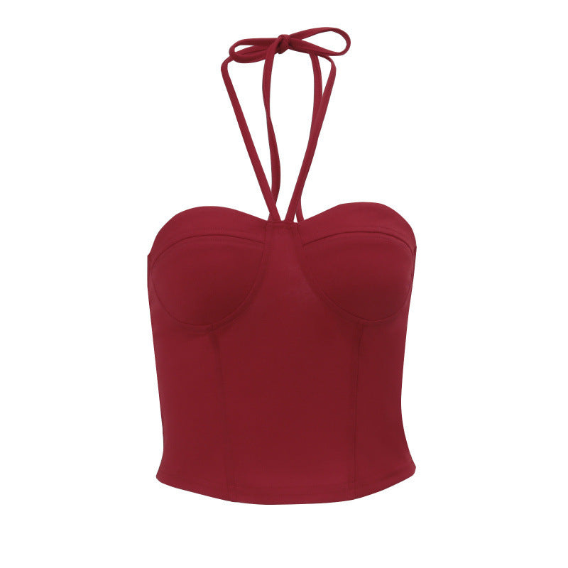 Hot-selling european and american women's spring  new arrivals: sexy, spicy, one-shoulder halter neck solid color basic inner layer top