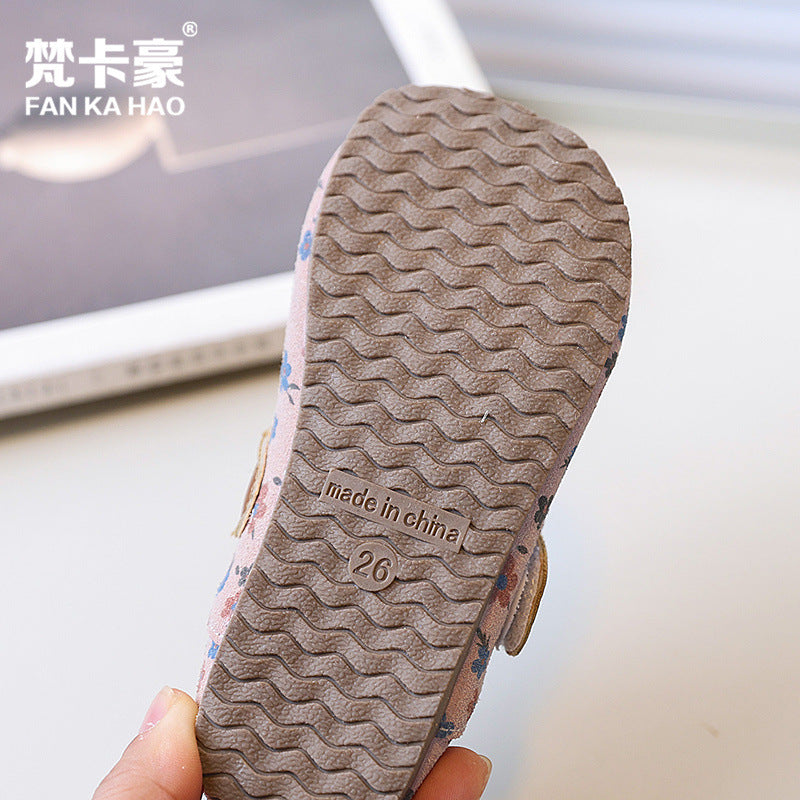 Fankahao shein girls' floral princess shoes, new spring/autumn  collection, soft-soled birkenstock-style shoes for toddlers and young children