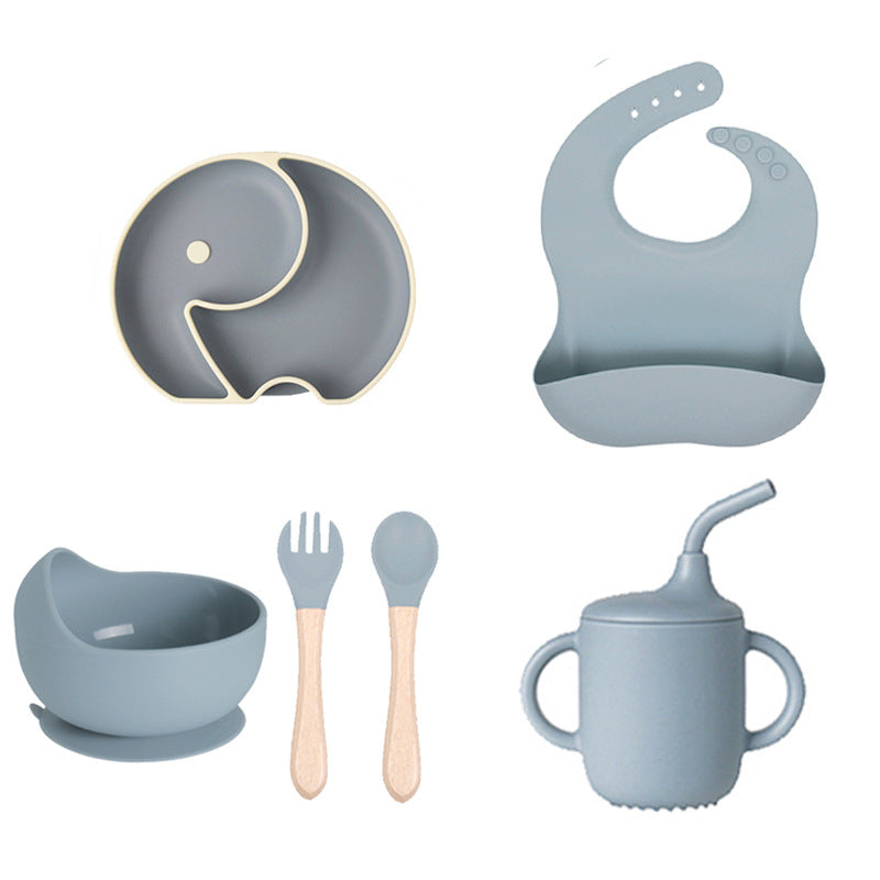 Cross-border baby silicone grid plate two-color plate with lid children's gift silicon feeding tableware set