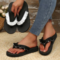 Plus size aliexpress export drag pearl rhinestone clip-on slippers cross-border new product wedge thick sole flip-flops women's slippers