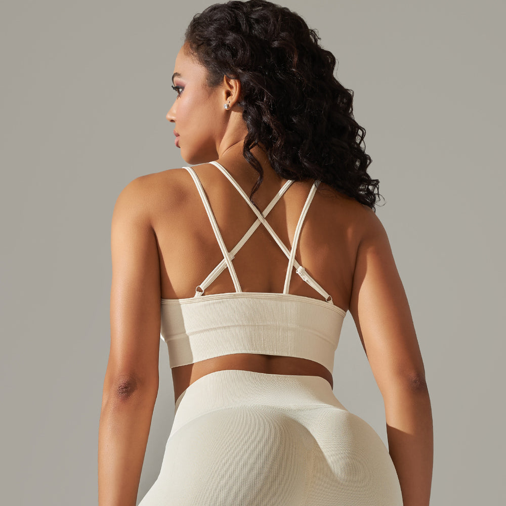 Amazon's new seamless knitted sexy back yoga wear breathable sweat-absorbent running fitness tops sports bra