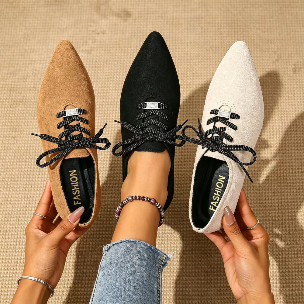 Exportplus size spring new arrivalplaid low heel pointed toe fashion deep mouth soft bottom front tie back tweed styleflats women