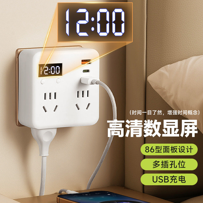 Digital display clock converter socket 86 type household one-to-multiple mobile phone charging strip panel wireless expansion