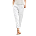 european and american export women's large pocket solid color comfortable cotton linen casual straight-leg trousers