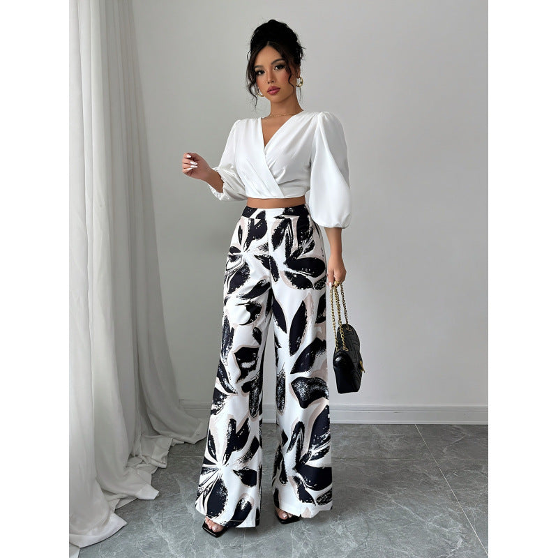 cross-border new women's fashion printed set, elegant two-piece outfit