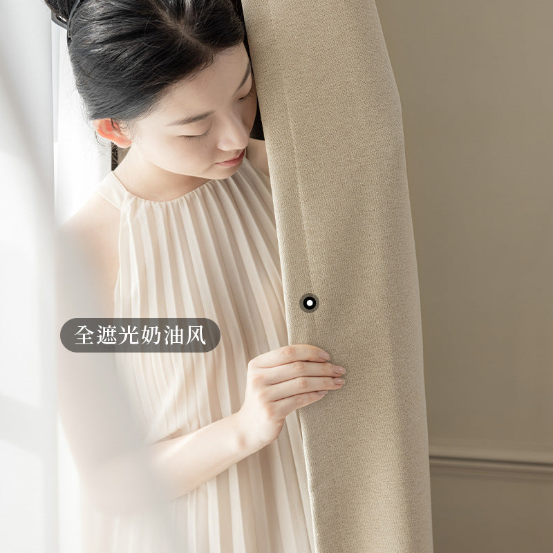 New double-sided light luxury linen high shading medieval old money wabi-sabi style bedroom curtains personalized whole house personalized wholesale