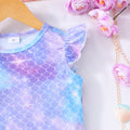 Girls' two-piece outfit: fish scale print flutter sleeve top + mesh skirt set