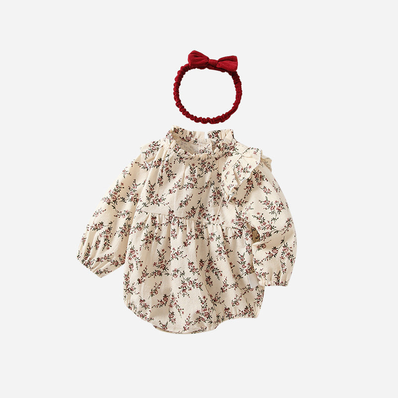 Baby romper  spring/autumn new collection - country style red floral print bodysuit with lace collar