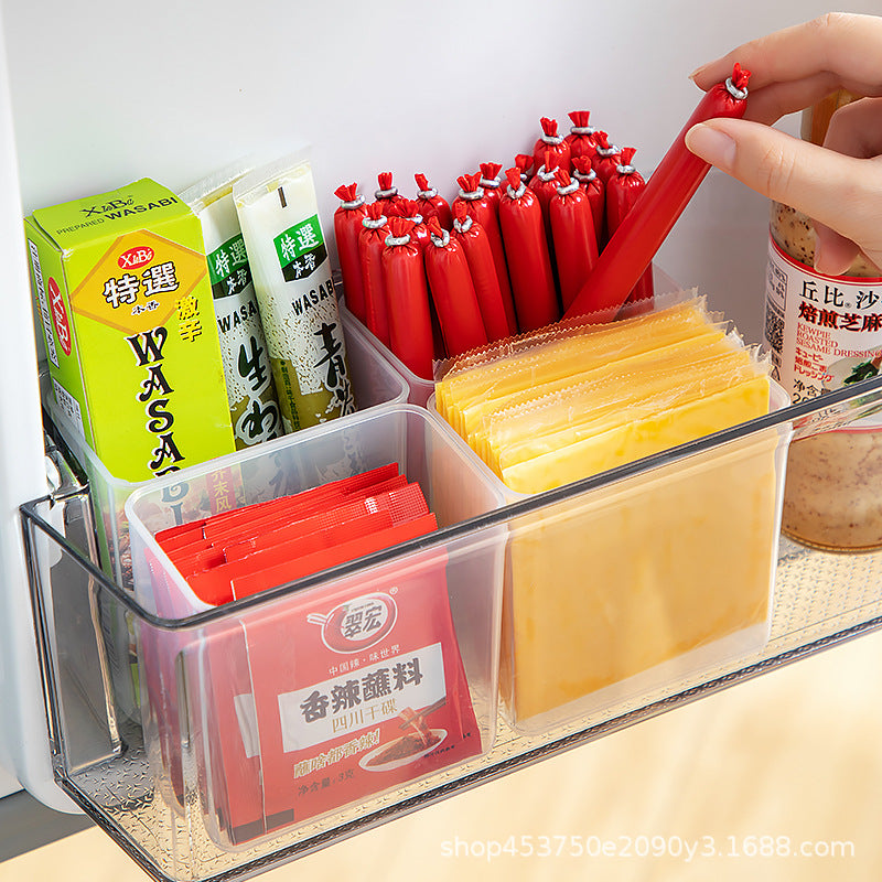 Kitchen seasoning storage box Household multi-functional grid four-grid integrated flip cover Food refrigerator storage box