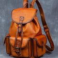 Hs original hand-burnished genuine leather backpack - vintage top grain vegetable-tanned cowhide rucksack for men and women - travel & laptop backpack