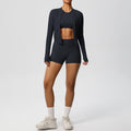 New arrival: solid color, barely-there feel, brushed long-sleeve outerwear, slim-fit three-piece activewear set for running, fitness, and yoga