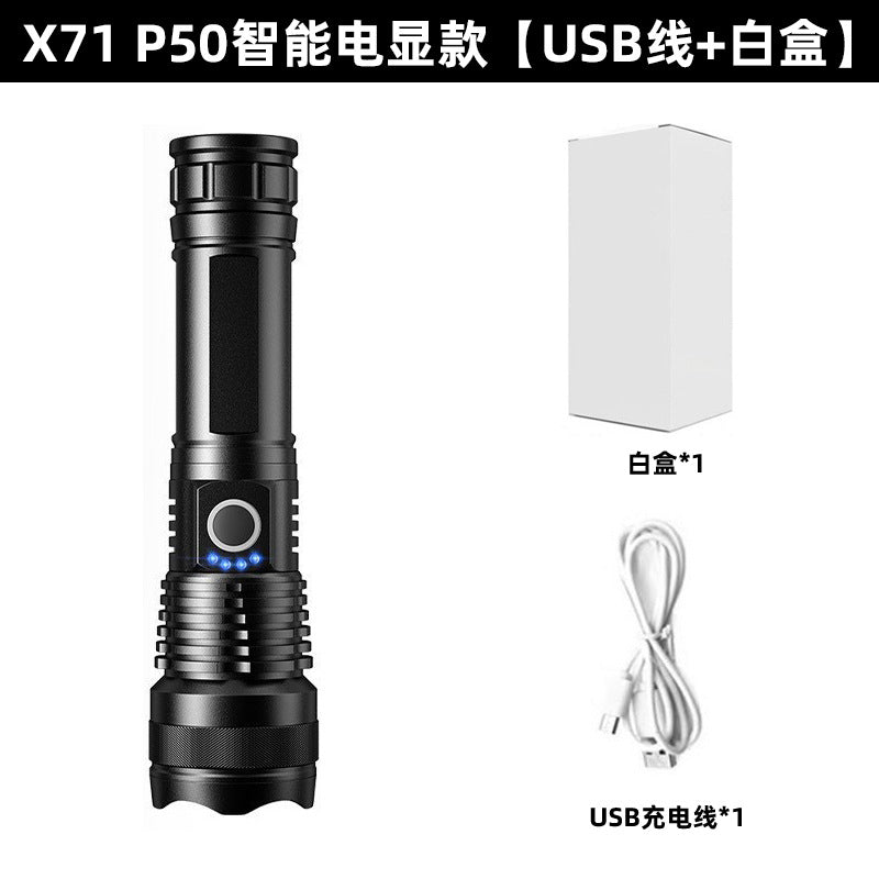 Cross-border XHP50 strong light flashlight USB charging aluminum alloy multi-function outdoor telescopic zoom waterproof flashlight
