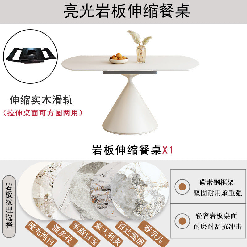 Rock slab dining table round modern living room dining table round rotating telescopic rock slab dining table