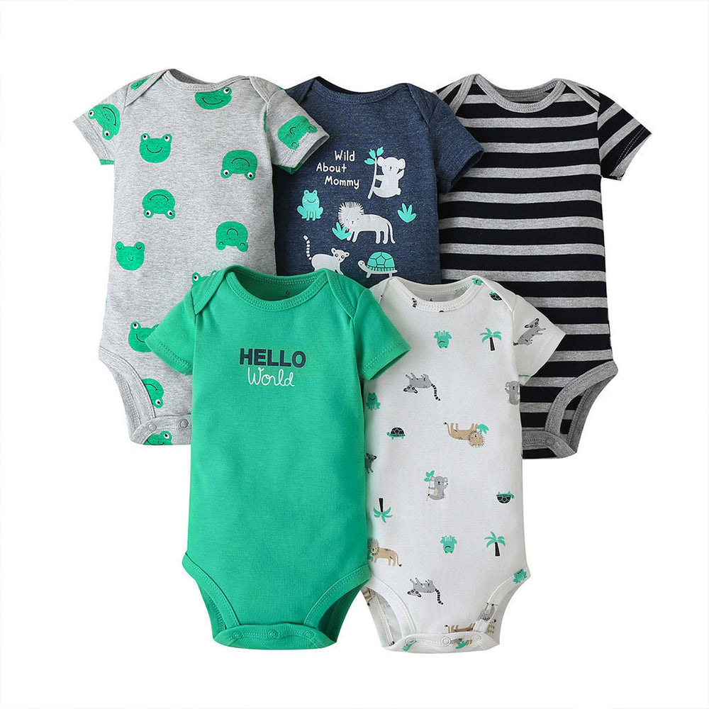 Dropshipping summer infant & toddler short-sleeve mixed color romper, triangle short-sleeve bodysuit, 5-piece set