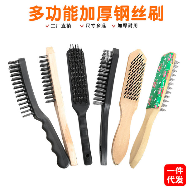 Wooden handle, steel wire brush, metal grinding, rust removal brush, oil removal, cleaning, steel wire brush, fish scale brush, steel nail brush factory