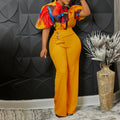 D341 european and american new summer print stand collar long sleeve shirt top wide leg pants fashion set cross-border two-piece outfit