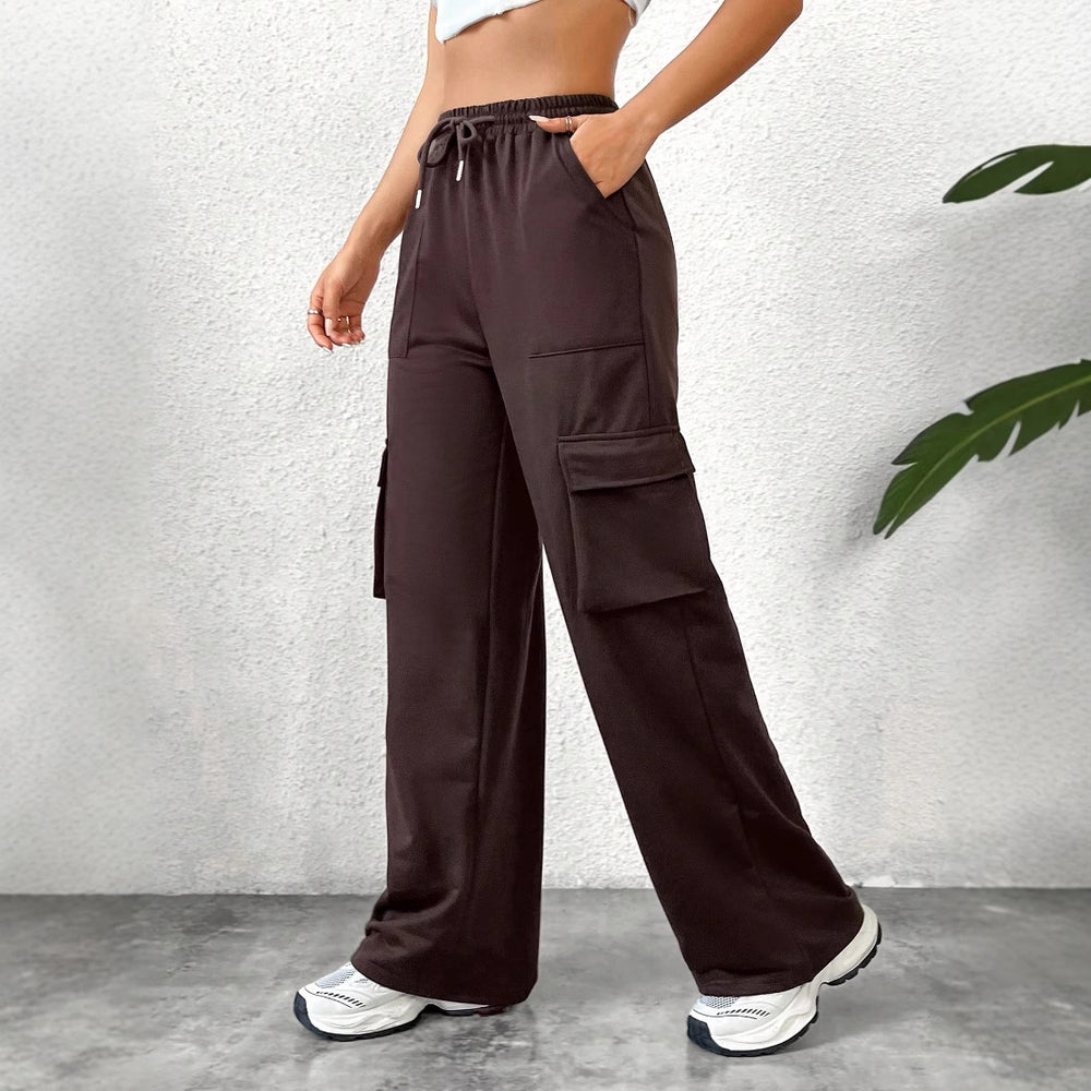 C2-72806# cross-border foreign trade women's fashion ins pure color drawstring elastic waist casual workwear pants