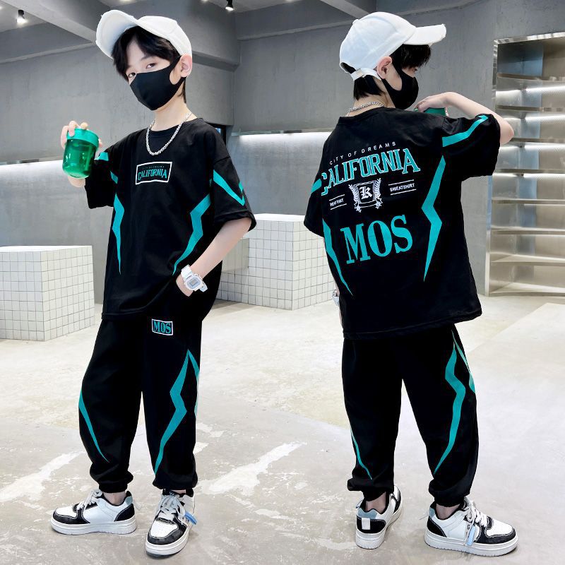 Boys' summer outfit set: short-sleeve top & shorts - trendy  style, lightweight kids' activewear, street style