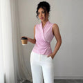 fashion  new arrivalfashionelegancestripesplaidv neck vest tops sleeveless shirt women's clothing