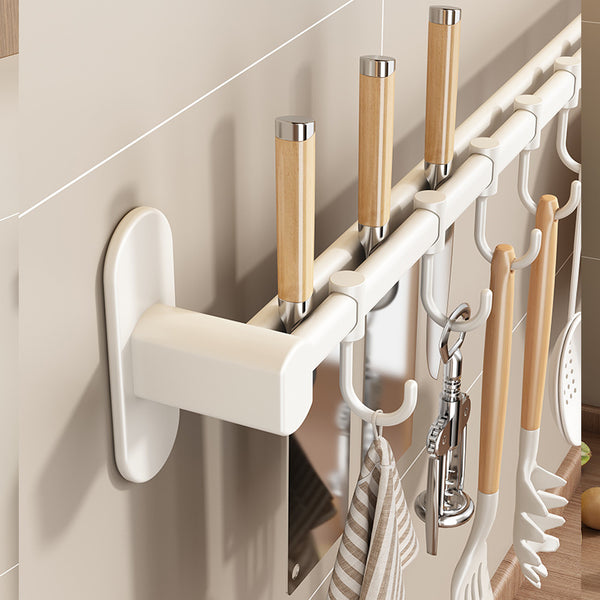 White Kitchen Hook Rack No Punching Wall Hanging Shelf Spatula Spoon Shovel Hanging Rod Hanging Shelf Storage Knife Holder