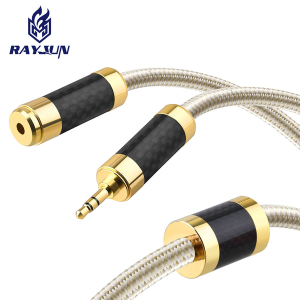 Carbon fiber 3.5 male to female car audio copper-plated silver frequency cable 3.5mmAUX earphone extension cable one point and two points